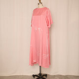 Silk Dress in Pink w Leaf Pattern