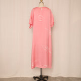 Silk Dress in Pink w Leaf Pattern