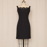 Joanna Mastroianni Black Textured Dress with Lace Panel