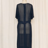Vintage Handmade Sheer Navy Dress with Red Floral Details