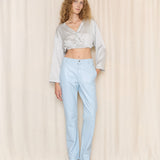 2000s Roberto Cavalli Blue Leather Pants