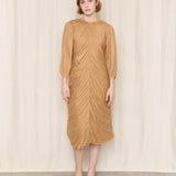 Nina Ricci Pleated Camel Silk Dress