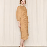 Nina Ricci Pleated Camel Silk Dress
