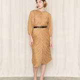 Nina Ricci Pleated Camel Silk Dress
