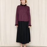 Purple Cropped Jacket with Fur Trim