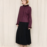 Purple Cropped Jacket with Fur Trim