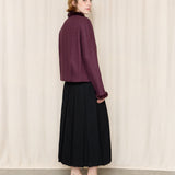 Purple Cropped Jacket with Fur Trim