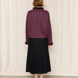 Purple Cropped Jacket with Fur Trim
