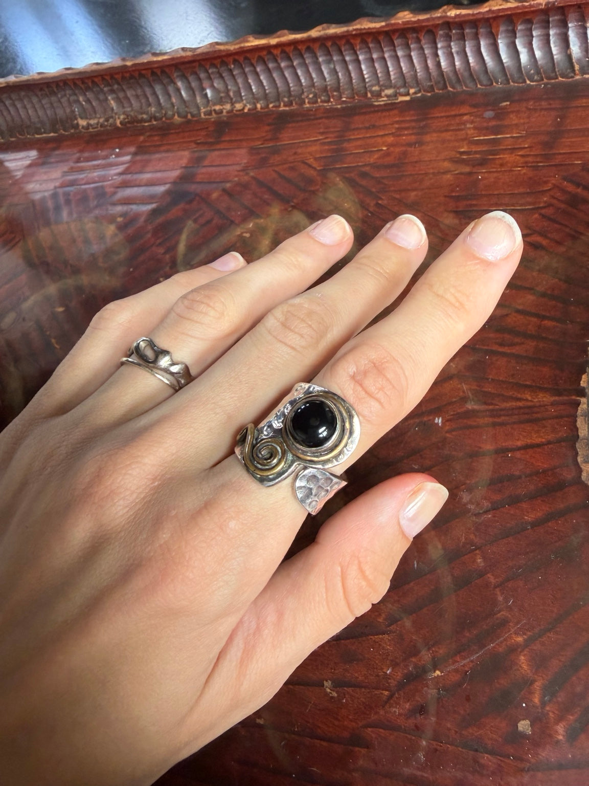 Vintage silver statement ring with black stone