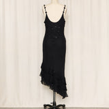 Elegant Black Sleeveless Floral Appliqué Maxi Dress