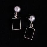 Sterling Silver Stud Earrings with Rectangular Black Onyx Stone