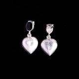 Sterling Silver Drop Heart Earrings with Oval Onyx Stone