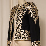 Oscar De La Renta Silver Gold Leather Embroideried Jacket