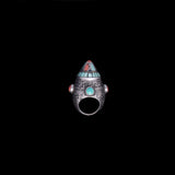 Sterling Silver Large Dome Ring with Coral & Turquoise