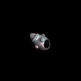Sterling Silver Large Dome Ring with Coral & Turquoise