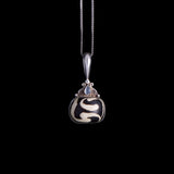 Sterling Silver Necklace with Patterned Wood Pendant