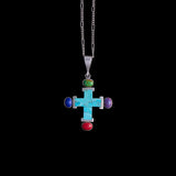Sterling Silver Necklace with Multi Stone Cross