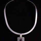 Sterling Silver Square Crystal Pendant Collar Necklace