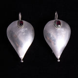 Sculptural Silver Drop Earrings with Garnet