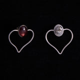 Vintage Sterling Silver Stone Heart Shaped Stud Earrings