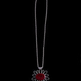 Sterling Silver Necklace with Large Red Stone Flower Pendant