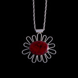 Sterling Silver Necklace with Large Red Stone Flower Pendant