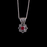 Sterling Silver Necklace with Flower and Ruby Pendant