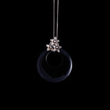Black Onyx Pendant with Sterling Silver Flowers Necklace