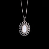 Sterling Silver Necklace with Mother of Pearl Oval Flower Shaped Pendant