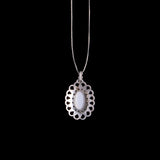 Sterling Silver Necklace with Mother of Pearl Oval Flower Shaped Pendant