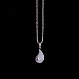 Sterling Silver Necklace with Drop Shaped Pendant with Purple Stone