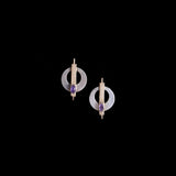 PTP Sterling Silver and Gold Filled Modernist Stud Errings with Purple Stone