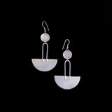 Silver Plated Large Modernist Half Circle Earrings with Onyx Stones