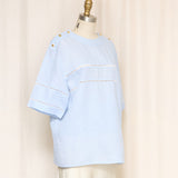 Guy Laroche Linen Blend Blue Top