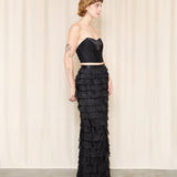 Black Tiered Silk Ruffle Maxi Skirt