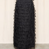 Black Tiered Silk Ruffle Maxi Skirt