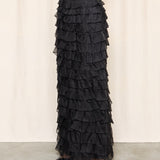 Black Tiered Silk Ruffle Maxi Skirt