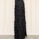 Black Tiered Silk Ruffle Maxi Skirt