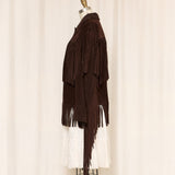 Brown Suede Fringe Jacket with Gold Snaps