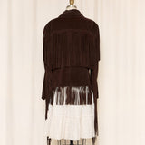 Brown Suede Fringe Jacket with Gold Snaps