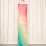 Silk Color Block Beaded Gown