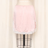 Pink Silk Slip Skirt with Lace Trim