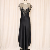 Vintage VS Black Silk Slip With Mesh Lace Bust, Made in USA
