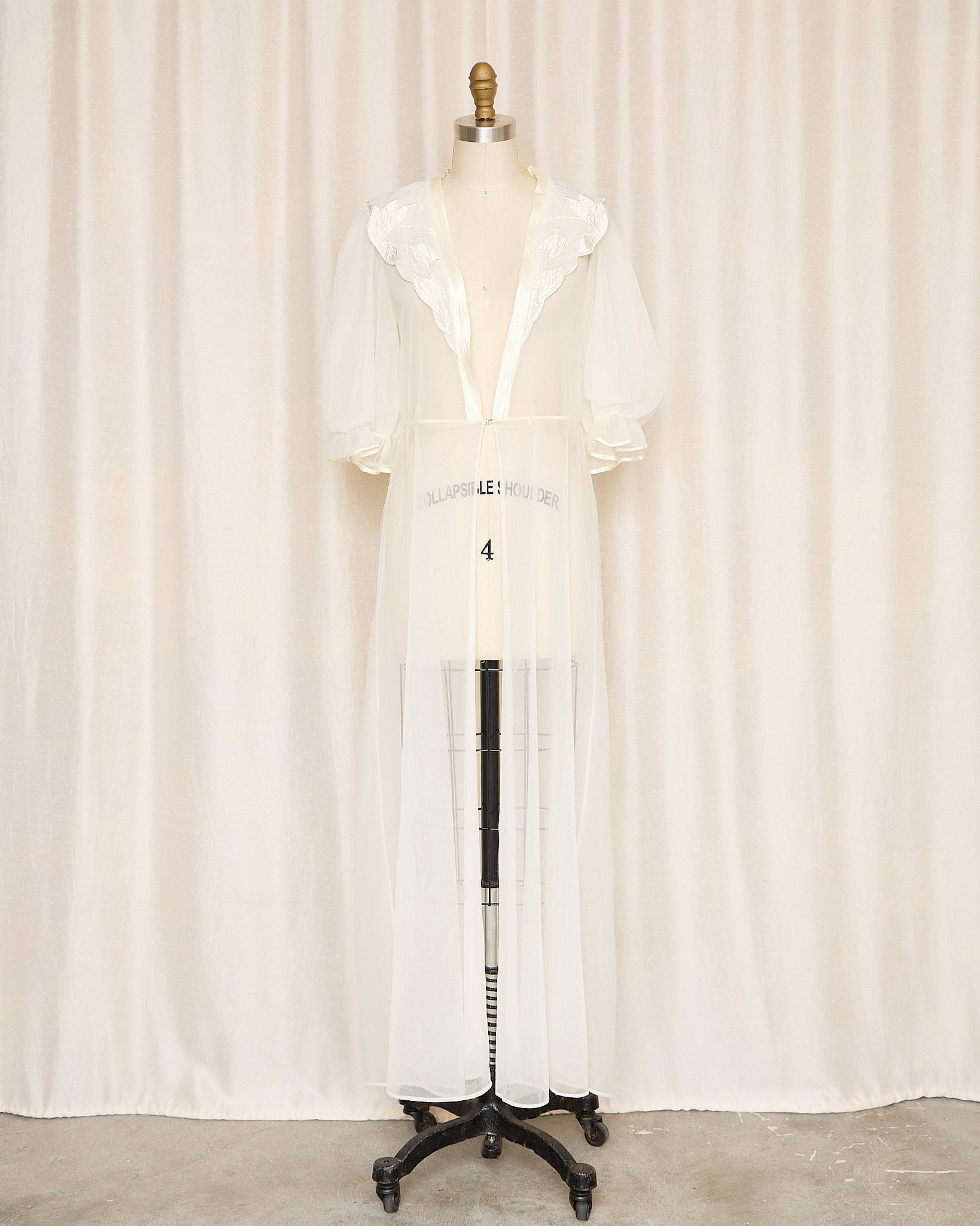 Vintage Sheer Robe with Satin Embroidered Collar