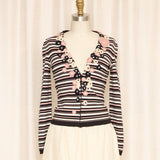 Moschino C&C Striped Cardigan with Floral Applique
