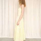Vintage 70s Pale Yellow Cotton Eyelet Dress