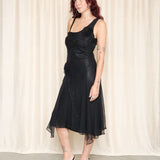Sue Wong Silk Black Dress with Floral Appliqué