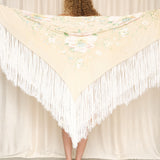 Antique Embroidered Silk Piano Shawl as is