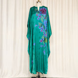 Teal Floral Silk Blend Caftan