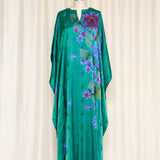 Teal Floral Silk Blend Caftan